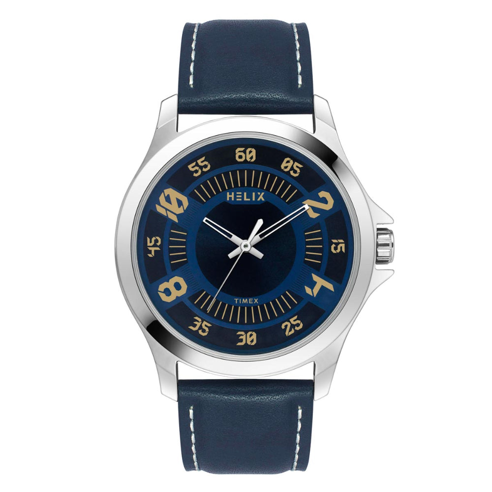 Helix By Timex Blue Round Analog Leather Watch Men -TW055HG01