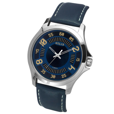 Helix By Timex Blue Round Analog Leather Watch Men -TW055HG01