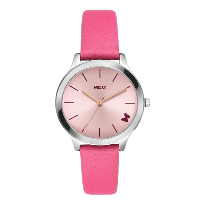 Helix By Timex Pink Round Analog Leather Watch Women -TW055HL01