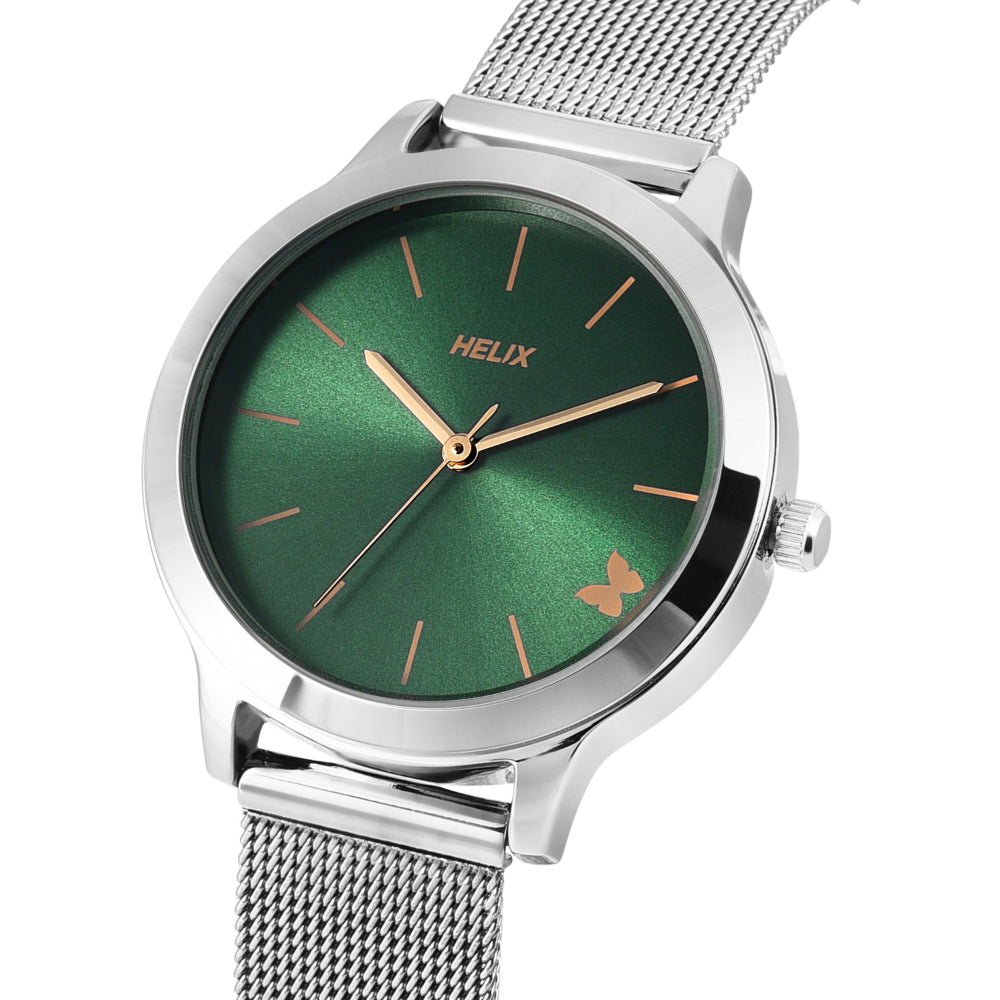 Helix By Timex Green Round Analog Stainless Steel Watch Women -TW055HL03