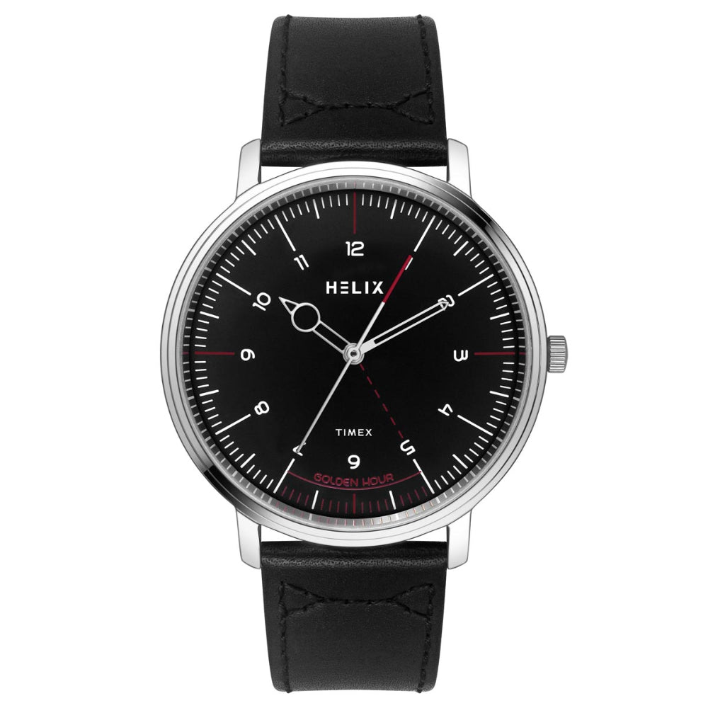 Helix By Timex Black Round Analog Leather Watch Men -TW056HG00