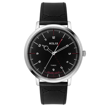 Helix By Timex Black Round Analog Leather Watch Men -TW056HG00