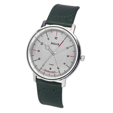 Helix By Timex Silver Round Analog Leather Watch Men -TW056HG01