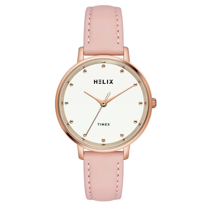 Helix By Timex Silver Round Analog Leather Watch Women -TW056HL01