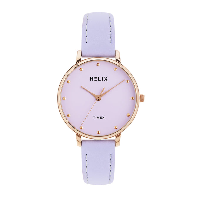 Helix By Timex Lavender Round Analog Leather Watch Women -TW056HL02