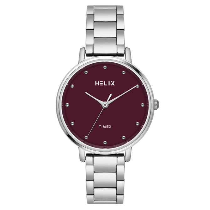 Helix By Timex Burgundy Round Analog Stainless Steel Watch Women -TW056HL04
