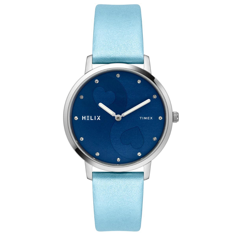 Helix By Timex Blue Round Analog Leather Watch Women -TW056HL05T