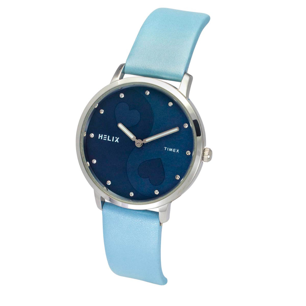 Helix By Timex Blue Round Analog Leather Watch Women -TW056HL05T