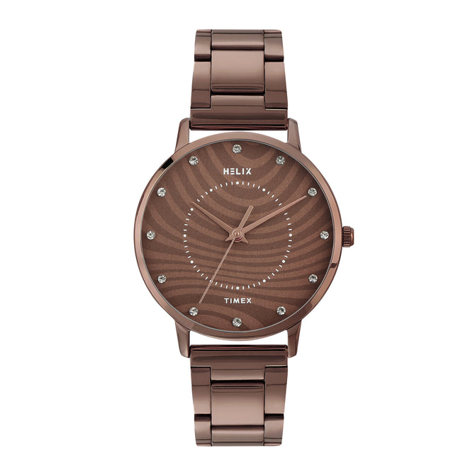 Helix By Timex Round 34mm Brown Dial Analog Women Watch - TW056HL10T