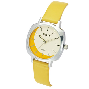 Helix Women Beige/Yellow Square Dial Quartz Analog Watch - TW057HL00