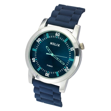 Helix By Timex Blue Round Analog Silicone Watch Men -TW058HG00