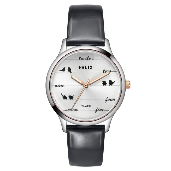 Helix By Timex Silver Round Analog Leather Watch Women -TW060HL01T