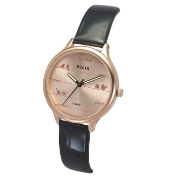 Helix By Timex Rose Gold Round Analog Leather Watch Women -TW060HL02T