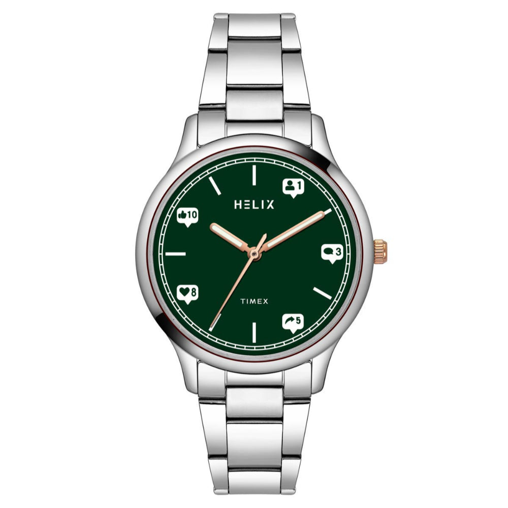 Helix By Timex Green Round Analog Stainless Steel Watch Women TW060HL