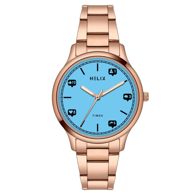 Helix By Timex Blue Round Analog Stainless Steel Watch Women -TW060HL05T