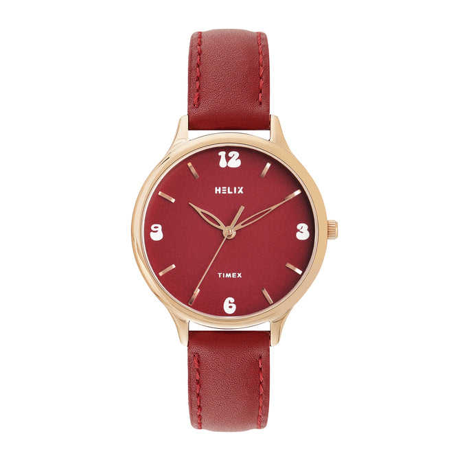 Helix By Timex Round 34mm Red Dial Analog Women Watch - TW060HL07T