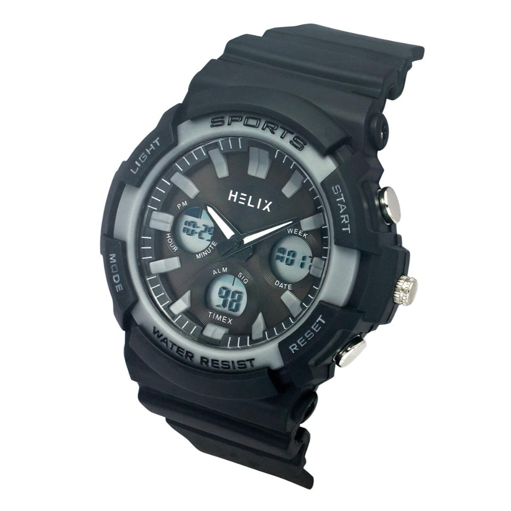 Helix By Timex Grey Round Ana Digi Resin Watch Men -TWESK4500T