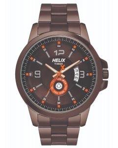 Helix Full Brown Textured Bezel Stainless Steel Bracelet Watch
