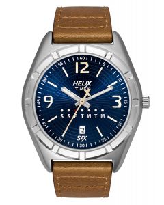 Helix Day & Date Leather Strap Watch
